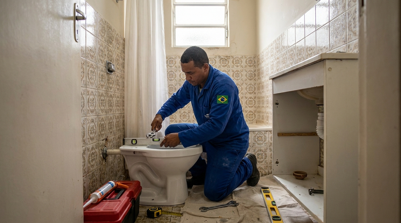 Instalação de caixa acoplada no Residencial Chácaras São José, Limeira‑SP