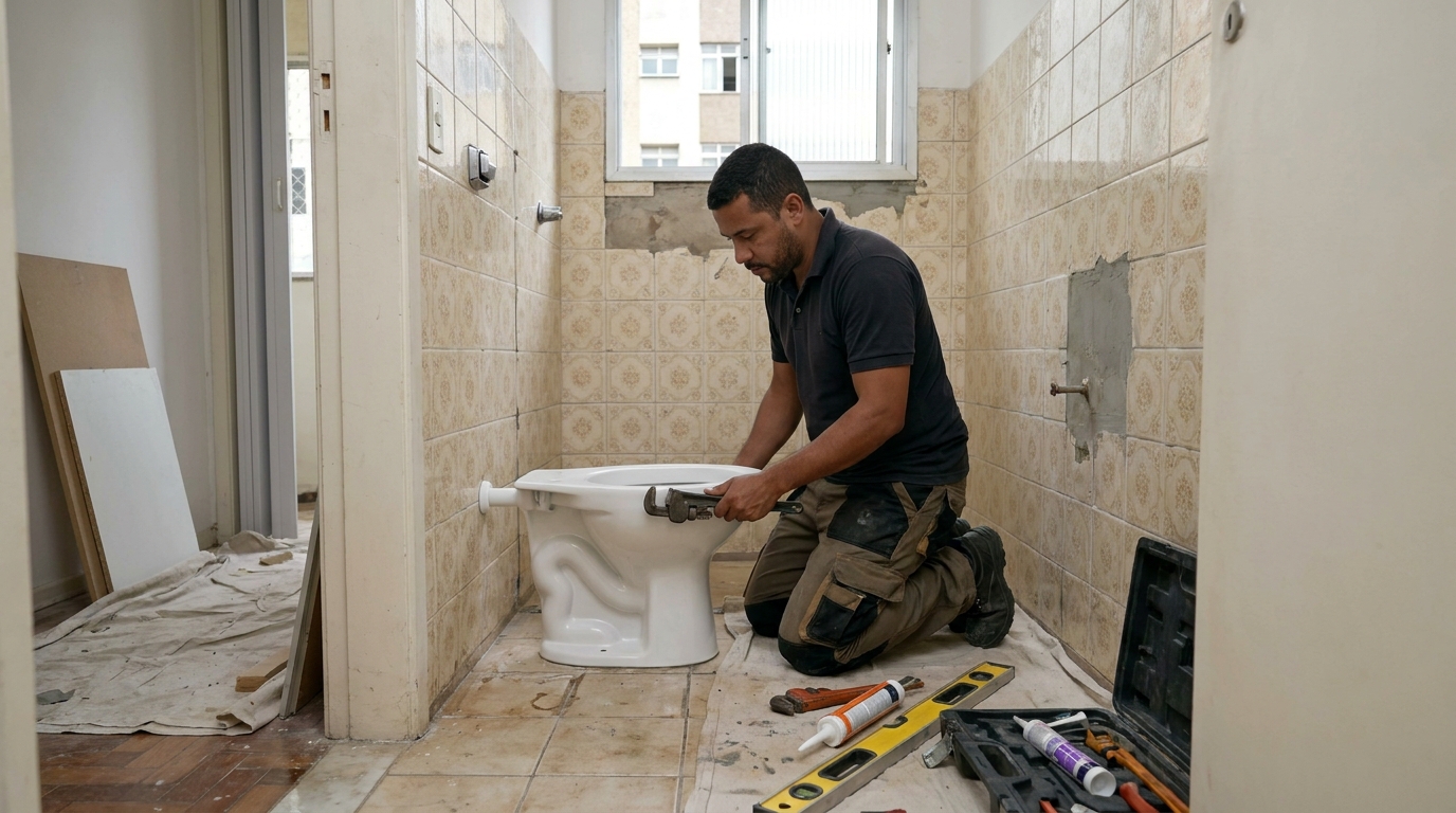 Instalação de caixa acoplada profissional no Residencial Chácaras São José, Limeira‑SP